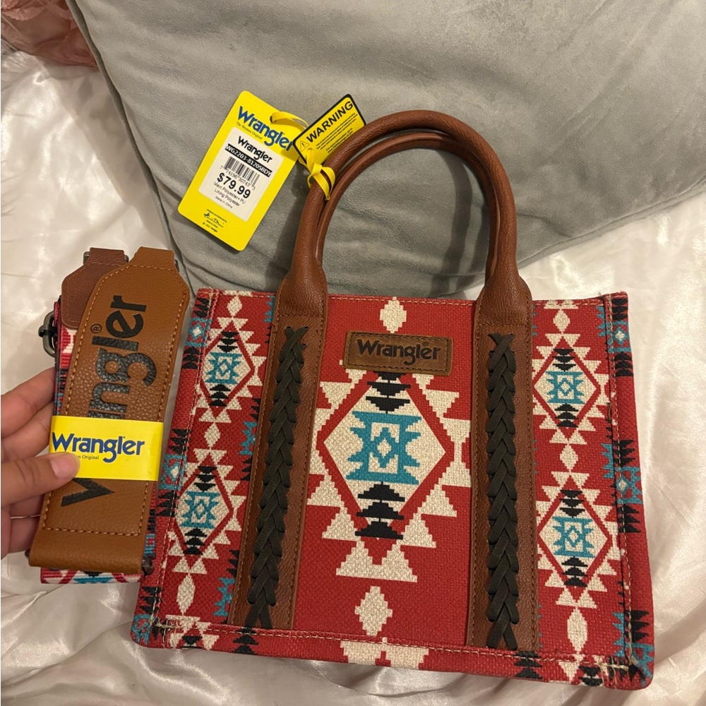 Wrangler Red and Brown Aztec Tote Bag